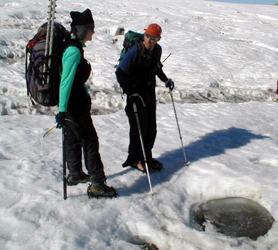 Virginia and Thomas and cryoconite hole.