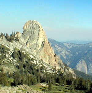 The Obelisk, the west face rout goes up just left of the right skyline.