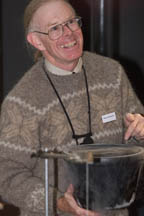 Paul Doherty cools an aluminum ring in liquid nitrogen