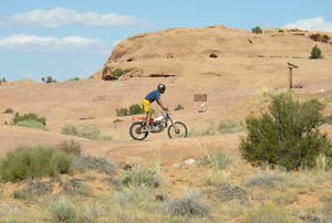 Paul Morgan on a motorcycle on the slickrock trail