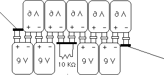 stack of 9 v batteries with protection resistor