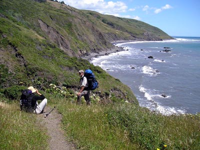 Leslie Warren and Paul Morgan stop on the lost coast trail