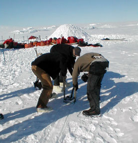 making parallel cuts for snow blocks