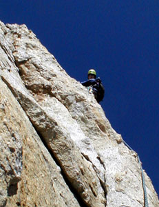 Paul Doherty climbing the 5.7 bypass crack on Cathedral