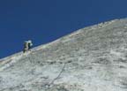 Paul leads across the crux to the dike